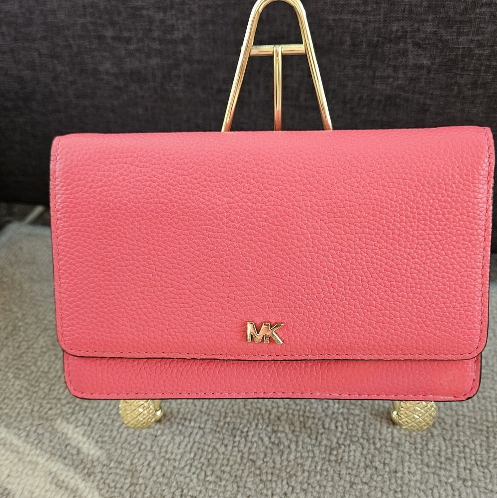Michael Kors Leather Phone Wallet Clutch Crossbody With Unbranded Chain